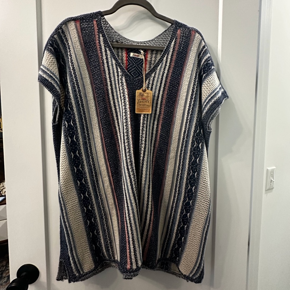 Faherty beach sweater poncho in multi stripe.